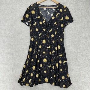 Midnight Hour Dress Womens Size M Black Celestial Zodiac Sun Moon Fit Flare Mini